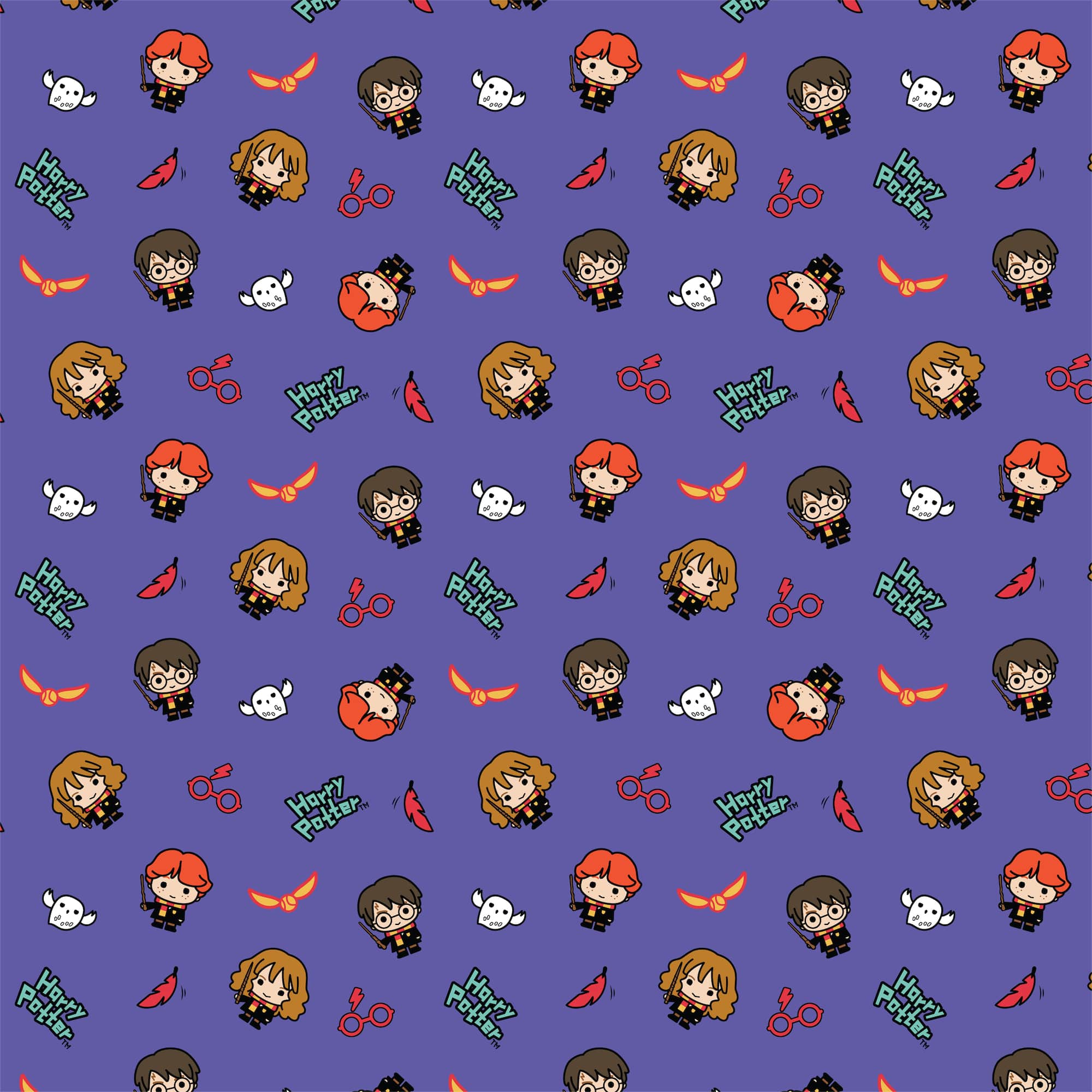Harry Potter™ Purple Kawaii Trio Toss Cotton Fabric